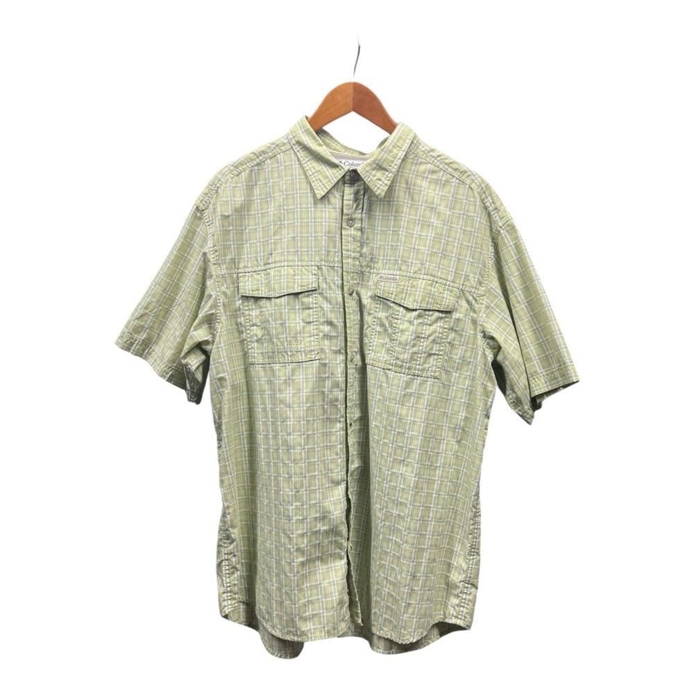 Columbia Shirt Men Green Plaid Omni‎ Shade Short Sleeve Pockets Vented XL